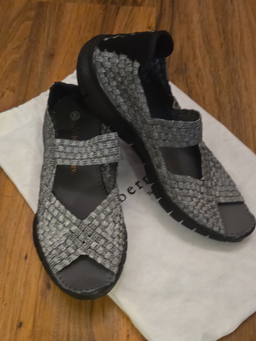 New In dust bag! Bernie Mev. Silver Woven Mary Jane Sandals - Sparkle Silver